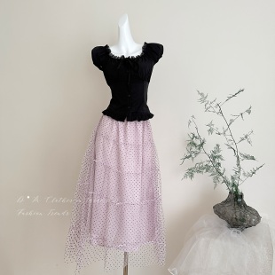 半岛情书蕾丝拼接木耳边褶皱上衣女早春露肩小衫 实拍新款