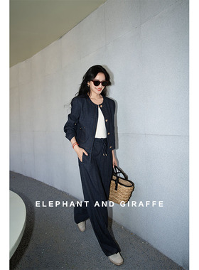 大象和长颈鹿 质感Lady 高级感醋酸仿牛仔上衣长裤套装 504208