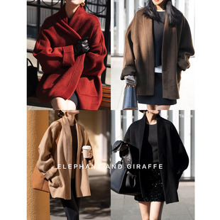 大象和长颈鹿 优雅过冬 长期主义手工骆驼绒双面呢短大衣 410219