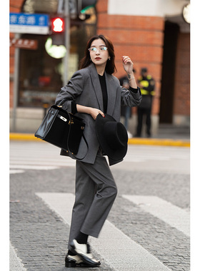 大象和长颈鹿「都市精英」格雷系春秋薄款羊毛西服套装402102