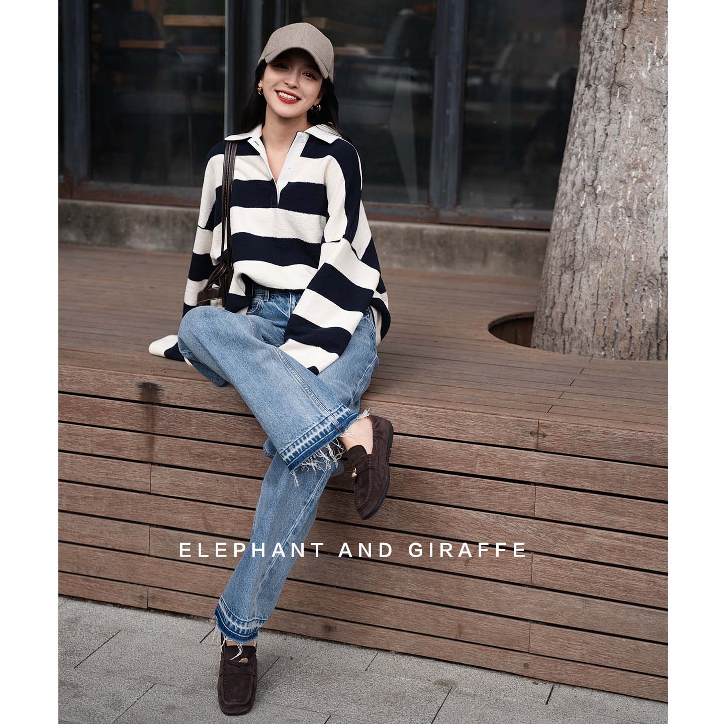 大象和长颈鹿 柔韧无束土耳其进口棉质水洗毛边直筒牛仔裤 510120