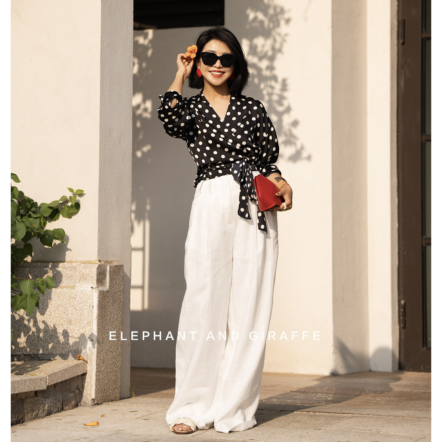 大象和长颈鹿 白色浪花 轻松打造夏日时髦look亚麻阔腿裤 507119