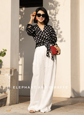 大象和长颈鹿 白色浪花 轻松打造夏日时髦look亚麻阔腿裤 507119