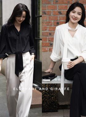 大象和长颈鹿 EffortlesslyChic 微光垂坠易打理飘带衬衫509115