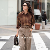 大象和长颈鹿 511206 宽松复古格纹衬衫 旧时光 棕调诗