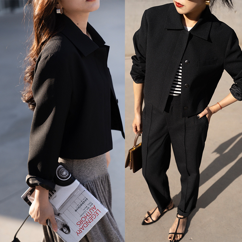 大象和长颈鹿 知识分子套装 短款黑色短外套+小脚西装裤 403305