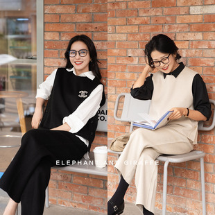 双面呢套装 羊毛羊驼毛马甲九分裤 510308 摩登序曲 大象和长颈鹿