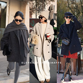 松弛通勤主义 秘鲁苏力西装 领短款 大象和长颈鹿 毛呢外套 601305