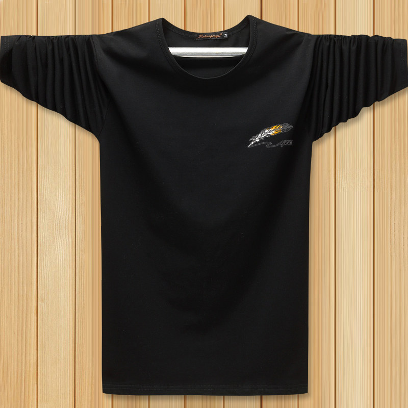 秋季青少年宽松t恤男士加肥加大码圆领休闲长袖胖子弹力圆领大t恤