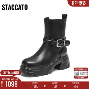 思加图冬季新款英伦风雪地靴保暖毛里厚底中靴女靴子M3676DZ5