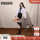 单鞋 杨幂同款 增高黑色jk小皮鞋 小珍妮英伦风复古乐福鞋 思加图新款