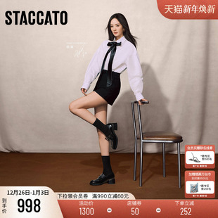 单鞋 杨幂同款 增高黑色jk小皮鞋 小珍妮英伦风复古乐福鞋 思加图新款