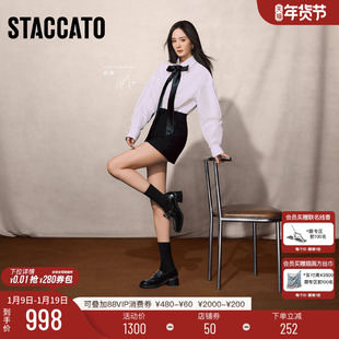 杨幂同款思加图小珍妮英伦风复古乐福鞋黑色小皮鞋单鞋小桃同款