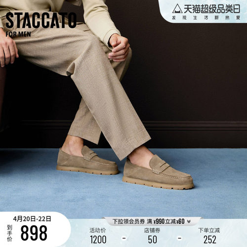 思加图复古休闲皮鞋一脚蹬平底鞋