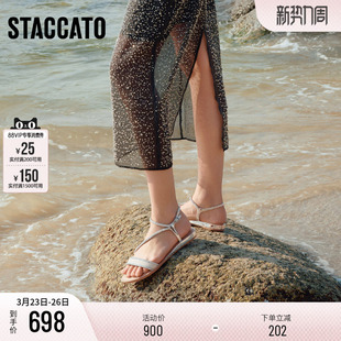 星桥鞋 女鞋 罗马凉鞋 平底鞋 9JI76BL5 一字带凉鞋 思加图新款