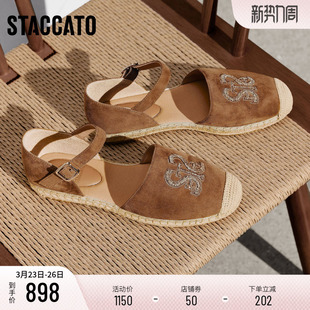 平底鞋 大麦鞋 包头凉鞋 女鞋 子9UA33AK6 思加图2026新款 鞋 复古渔夫鞋