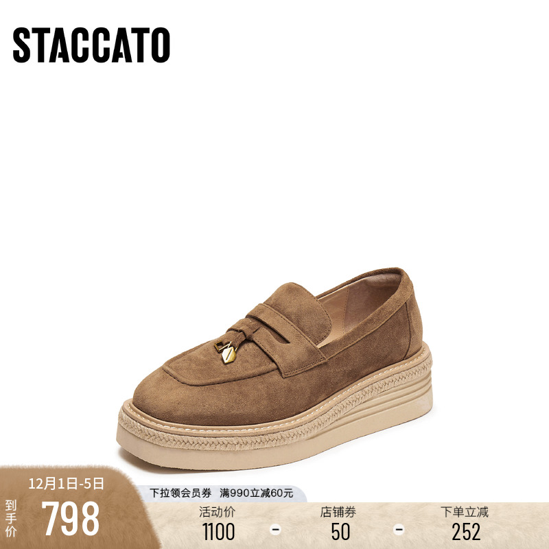 思加图复古乐福鞋草编厚底渔夫鞋