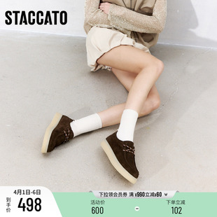 休闲鞋 思加图新款 复古袋鼠鞋 牛津鞋 C3376AM5 系带黑色女鞋