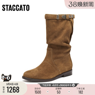 [定制小码32/大码41胖瘦]思加图冬原野西部牛仔靴女EIL03DS5A