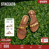 多宝鞋 一字带凉鞋 女罗马凉鞋 思加图新款 平底拖鞋 9JI60BL4