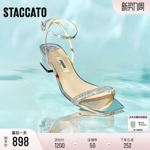 女鞋 思加图2026新款 粗跟外穿女凉鞋 一字带凉鞋 EI408BL6 氧气仙女鞋