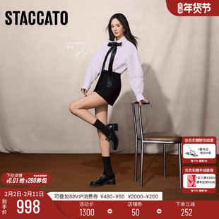 杨幂同款思加图新款小珍妮英伦风复古乐福鞋增高黑色jk小皮鞋单鞋