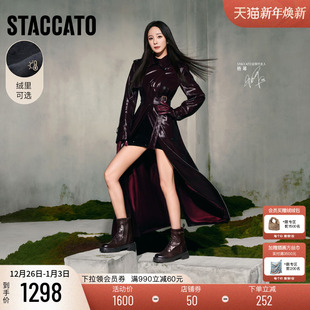 杨幂同款 荒野玫瑰英伦风厚底加绒马丁靴女EGB38DZ5 思加图新款