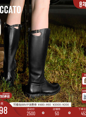 思加图冬季新款蝴蝶骑士长靴高筒靴增高时装靴加绒女靴子EIF04DG5