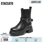 思加图冬季 英伦风雪地靴保暖毛里厚底中靴女靴子M3676DZ5 新款