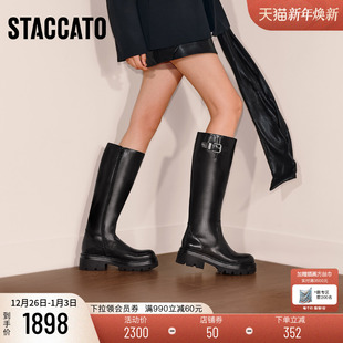 靴女靴EIW06DC5 英伦风骑士靴超长靴时装 思加图2025冬季 新款