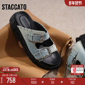 思加图新款 EJO08BT4 拖鞋 流浪牛仔勃肯拖鞋 厚底复古凉拖鞋