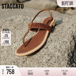 女凉鞋 夹脚人字拖平底鞋 EDU16BL5 思加图假日繁星时尚 明星同款