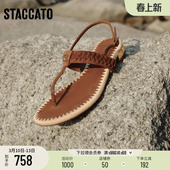 女凉鞋 夹脚人字拖平底鞋 EDU16BL5 思加图假日繁星时尚 明星同款