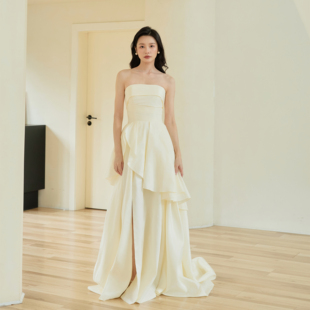 Nomeives 抹胸塔夫绸复古简约显瘦新娘领证迎门轻婚纱