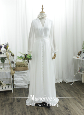 [半夏]2025Nomeives新款雪纺灯笼袖轻婚纱沙滩海边森系旅行婚纱