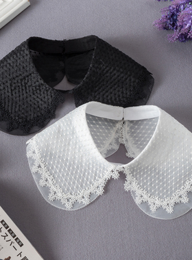 TMP-250双层欧根纱绣花假领子女大翻领减龄娃娃领韩毛衣装饰领百