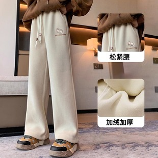 女童裤子灯芯绒加绒2025新款中大童休闲直筒长裤秋冬季儿童阔腿裤