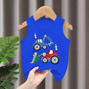 童装儿童背心男童卡通t恤男孩砍肩小背心中大童男宝宝夏装上衣潮9
