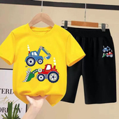 男童套装 2025挖机夏季 中大童汪汪队男孩潮儿童短袖 新款 网红T恤裤