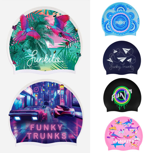 新款funkita品牌泳帽防水不勒头成人硅胶时尚彩色大弹力硅胶泳帽
