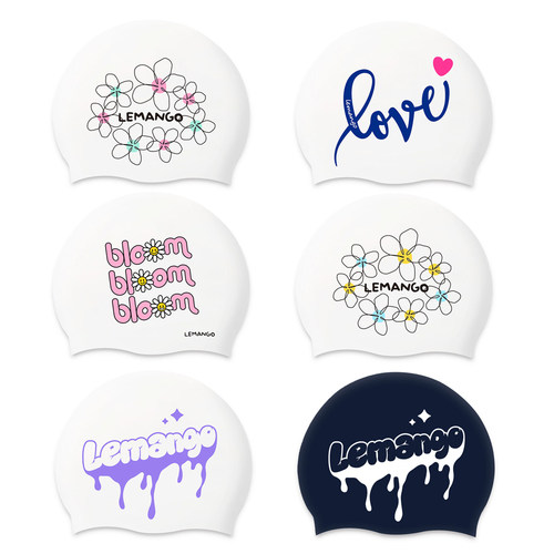 2025新款lemango新款硅胶双面防水时尚印花色专业训练游泳泳帽