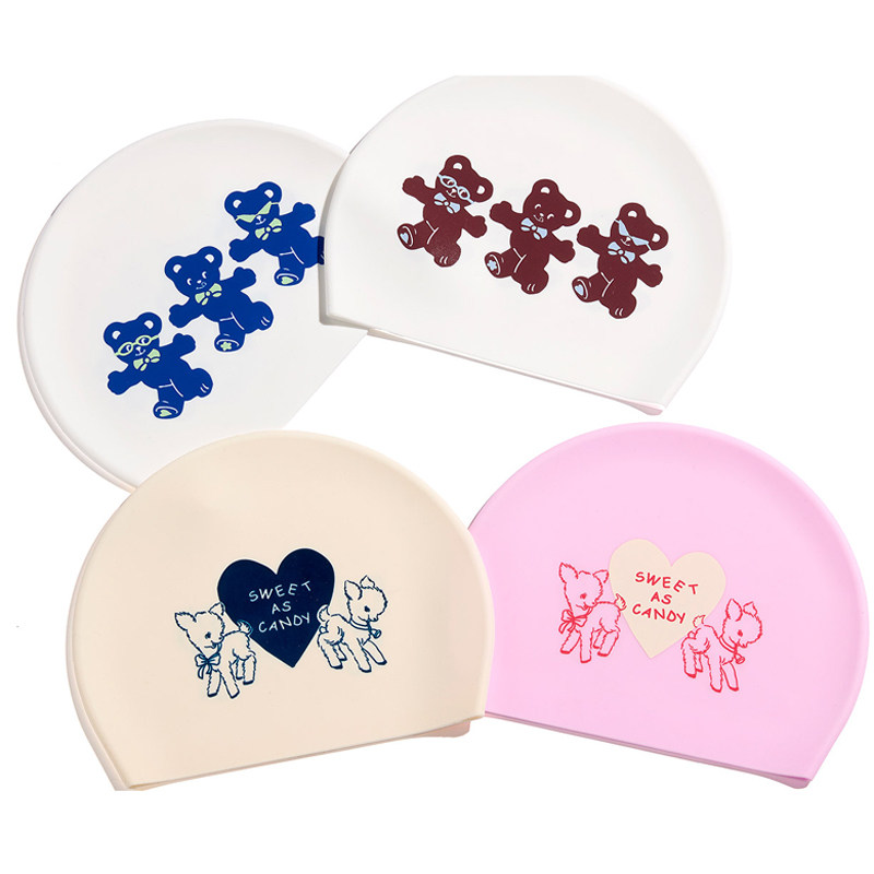 2025hoog泳帽硅胶防水帽子卡通小熊游泳帽子防水成人儿童泳帽