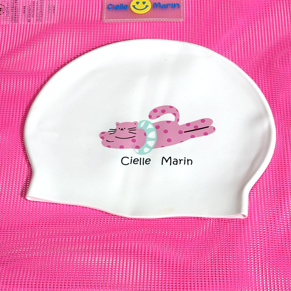 ciellemarin硅胶防水粉猫成人儿童游泳帽大号护耳泳帽加大版泳帽