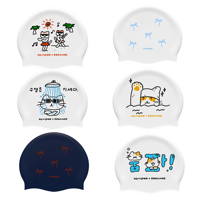 oompaa高端专业竞速忧郁小猫硅胶双面印花泳帽标准游泳泳帽