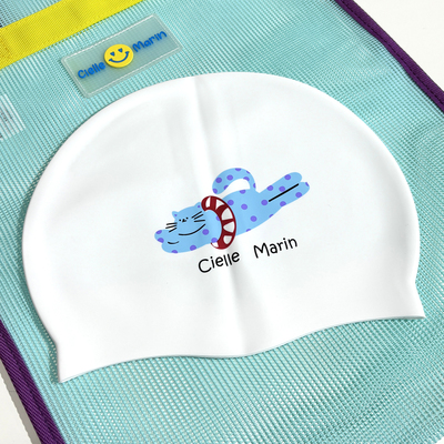 ciellemarin硅胶防水蓝猫成人儿童游泳帽大号护耳泳帽加大版泳帽