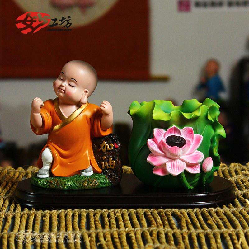 创意卡通沙弥q版小和尚中国风笔筒笔插摆件摆设储物伴手礼送长辈