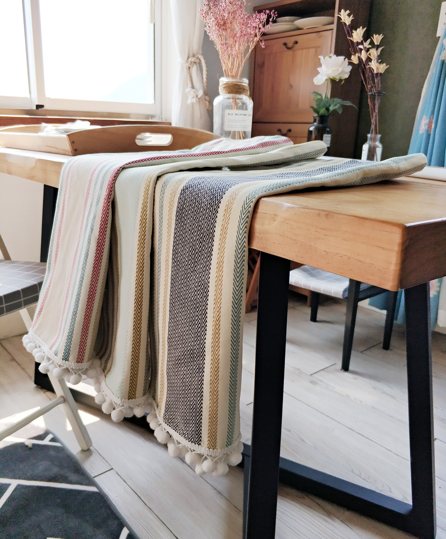 纯棉材质隔断装饰屏风免打孔门帘