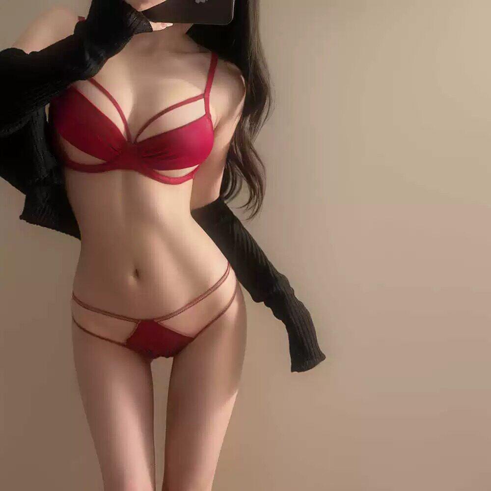 维多利亚性感红色文胸罩套装女大胸显小胸聚拢收副乳超薄杯软钢圈