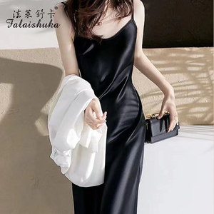 新款25姆米重磅100%桑蚕丝绸睡衣女春夏性感真丝吊带长款V领睡裙