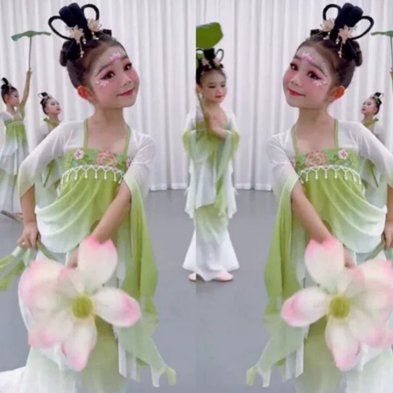 江南可采莲古典舞演出服渐变纱衣练功服表演古风中国风舞蹈服女童